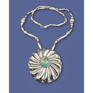 Vintage Native American Sterling Silver Turquoise Concho Necklace